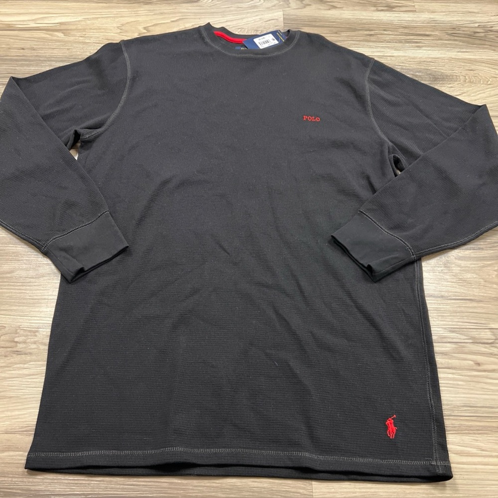 Polo Ralph Lauren Waffle Knit CrewNeck Pullover Sleep Shirt Black Men's 2XT $70